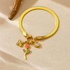 Wholesale Jewelry Stainless Steel Flower Pattern Electroplated Pendant Snake Bone Bracelet For Women