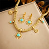 Wholesale Jewelry Stainless Steel Fourleaf Clover Tree Of Life Round Pendant Earrings Necklace Set Electroplated For Women