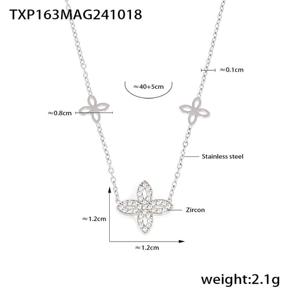 Wholesale Jewelry 316L Stainless Steel Fourleaf Flower Zircon Pendant Necklace And Bracelet Set For Women Electroplated Real Gold Color Preservation