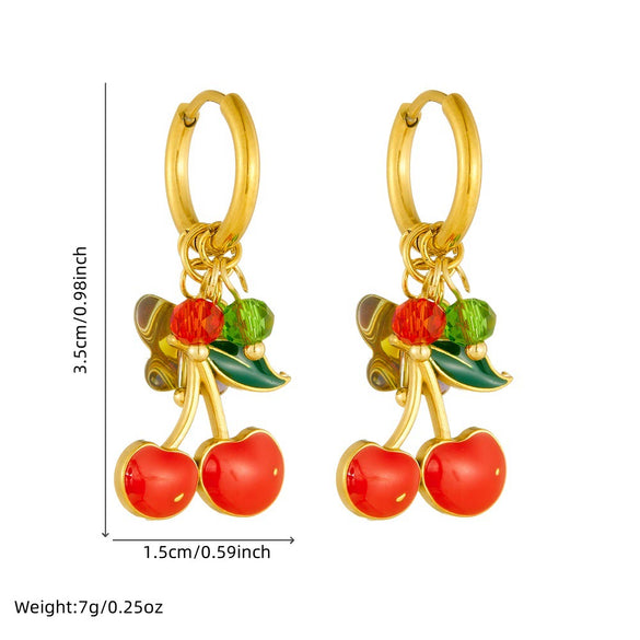 Wholesale Jewelry Stainless Steel Fruit Pattern Gold Plated Earrings