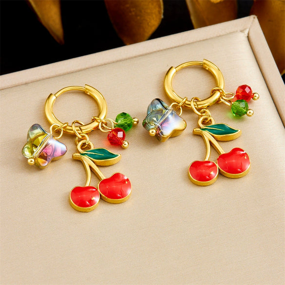 Wholesale Jewelry Stainless Steel Fruit Pattern Gold Plated Earrings
