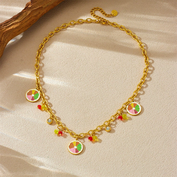 Wholesale Jewelry Stainless Steel Fruit Pattern Pendant Necklace With O Word Chain And Electroplating