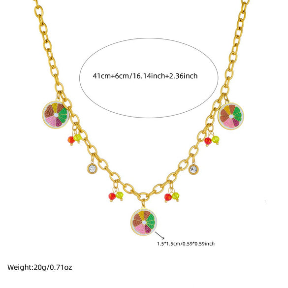 Wholesale Jewelry Stainless Steel Fruit Pattern Pendant Necklace With O Word Chain And Electroplating