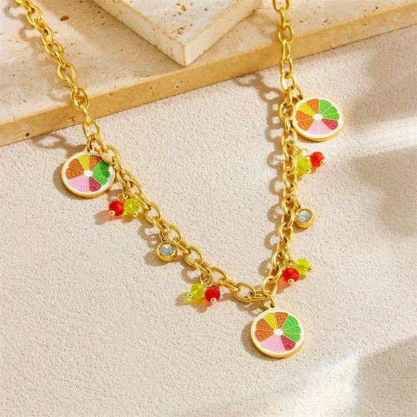 Wholesale Jewelry Stainless Steel Fruit Pattern Pendant Necklace With O Word Chain And Electroplating