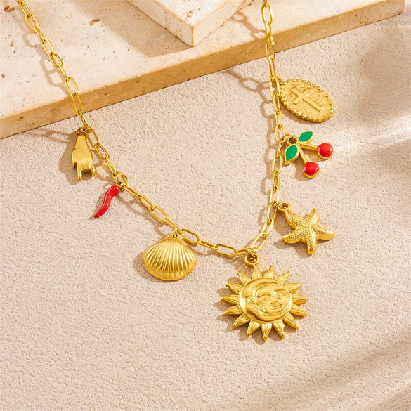 Wholesale Jewelry Stainless Steel Fruit Shaped Pendant Necklace With Electroplating For Women