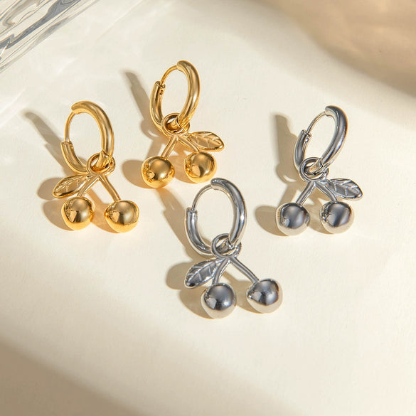 Wholesale Jewelry Stainless Steel Fruit Style Cherry Pendant Earrings With Electroplating