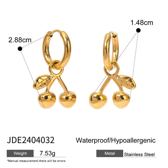 Wholesale Jewelry Stainless Steel Fruit Style Cherry Pendant Earrings With Electroplating