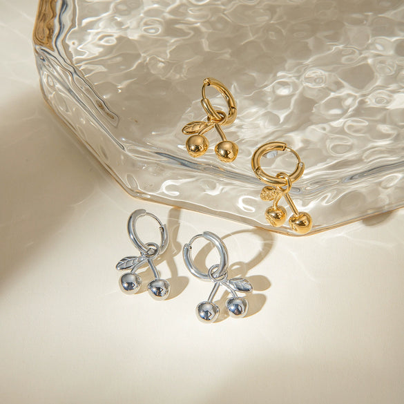 Wholesale Jewelry Stainless Steel Fruit Style Cherry Pendant Earrings With Electroplating