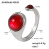 Wholesale Jewelry Stainless Steel Garnet Geometric Open Tail Ring Pvd Gold Plated Luxury Elegant
