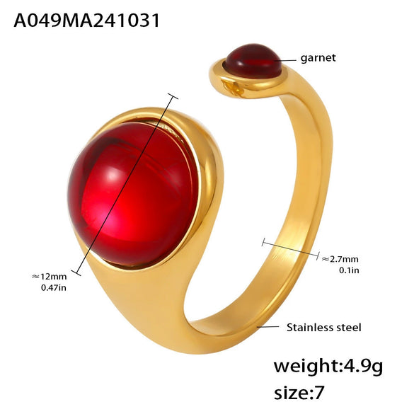 Wholesale Jewelry 316L Stainless Steel Garnet Geometric Pvd Real Gold Plated Light Luxury Women's Ring
