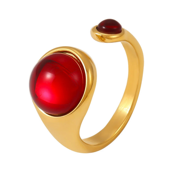 Wholesale Jewelry 316L Stainless Steel Garnet Geometric Pvd Real Gold Plated Light Luxury Women's Ring