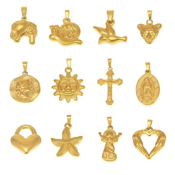 Wholesale Jewelry Stainless Steel Geometric And Flower And Heart Shape Pendant 18K Gold Plated