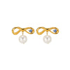 Wholesale Jewelry Stainless Steel Geometric Bow Pearl Ring And Earrings With Electroplating