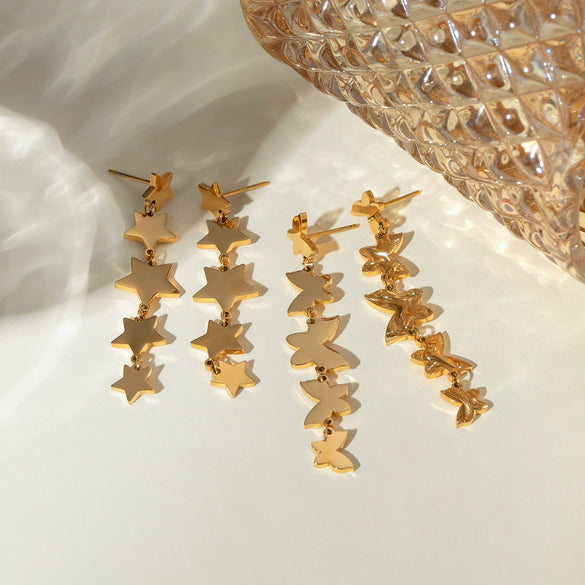 Wholesale Jewelry Stainless Steel Geometric Butterfly Tassel Earrings For Women With Electroplating