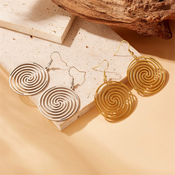Wholesale Jewelry Stainless Steel Geometric Circle Pendant Earrings Gold Plated