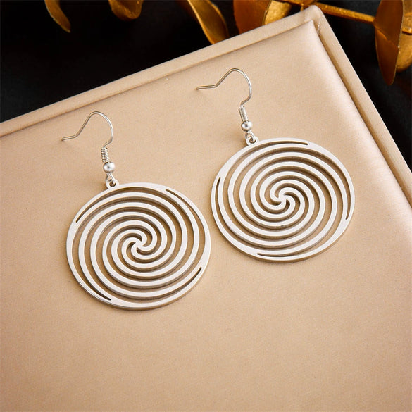 Wholesale Jewelry Stainless Steel Geometric Circle Pendant Earrings Gold Plated