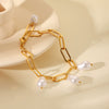 Wholesale Jewelry Stainless Steel Geometric Cross Chain Bracelet With Pearl Pendant Electroplated