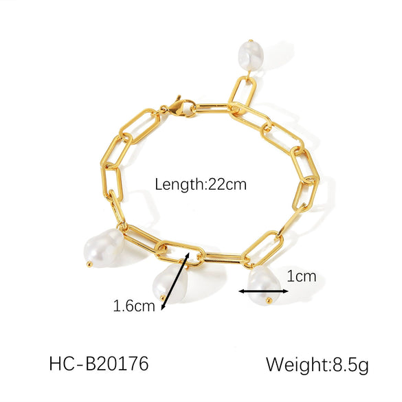 Wholesale Jewelry Stainless Steel Geometric Cross Chain Bracelet With Pearl Pendant Electroplated