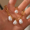 Wholesale Jewelry Stainless Steel Geometric Cross Chain Bracelet With Pearl Pendant Electroplated