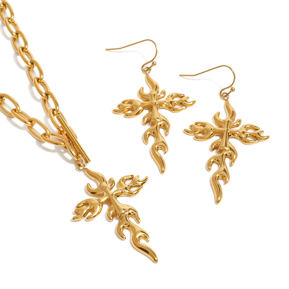 Wholesale Jewelry Stainless Steel Geometric Cross Flame Ear Hook Earrings Electroplated For Women