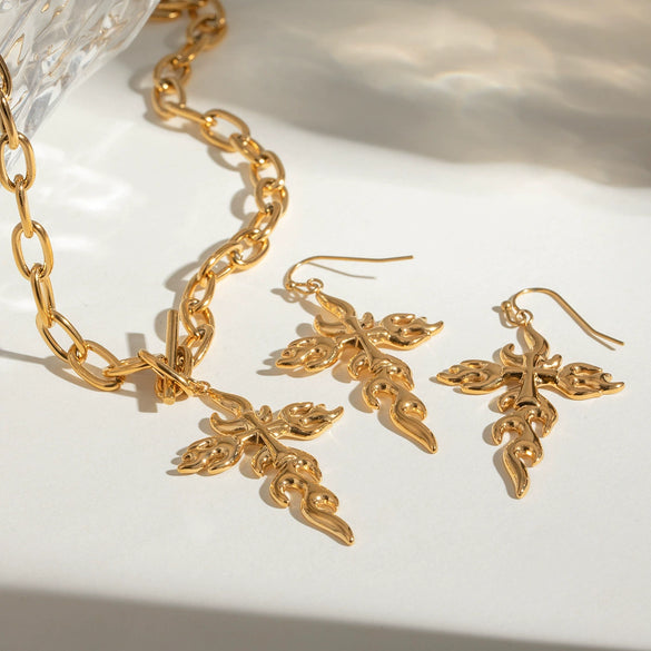Wholesale Jewelry Stainless Steel Geometric Cross Flame Ear Hook Earrings Electroplated For Women