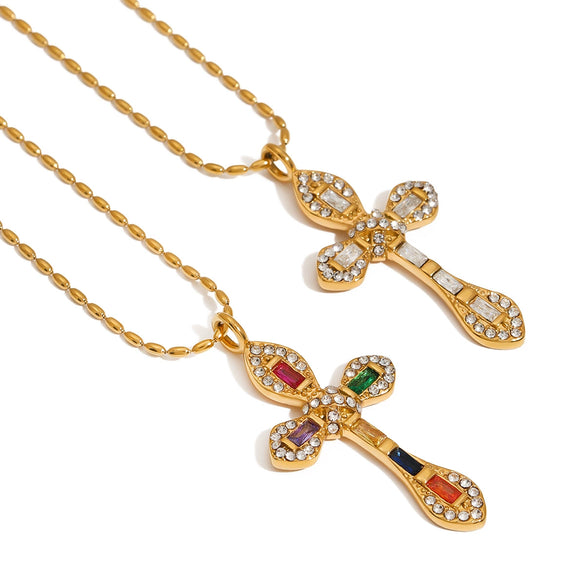Wholesale Jewelry Stainless Steel Geometric Cross Pendant Snake Bone Chain Necklace With Electroplating