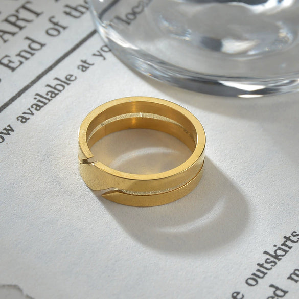Wholesale Jewelry Stainless Steel Geometric Cut Out Vacuum Electroplated Couple Ring