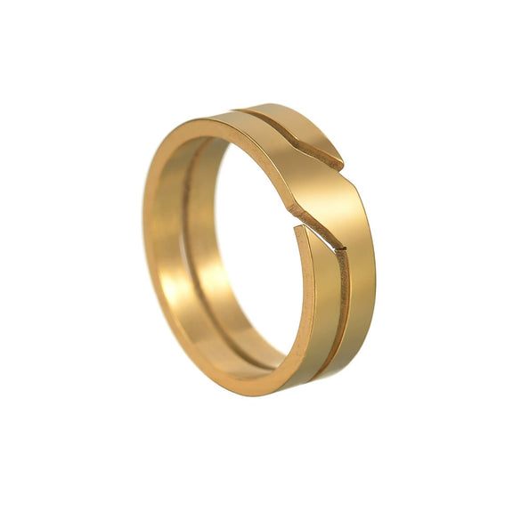 Wholesale Jewelry Stainless Steel Geometric Cut Out Vacuum Electroplated Couple Ring