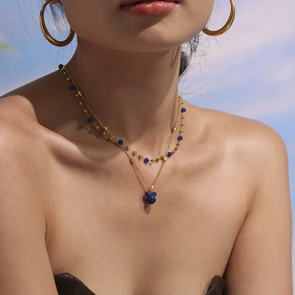 Wholesale Jewelry 316L Stainless Steel Geometric Double Layer Clavicle Necklace Thick Gold Electroplated