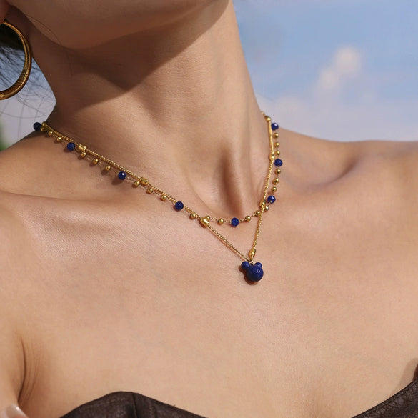Wholesale Jewelry 316L Stainless Steel Geometric Double Layer Clavicle Necklace Thick Gold Electroplated