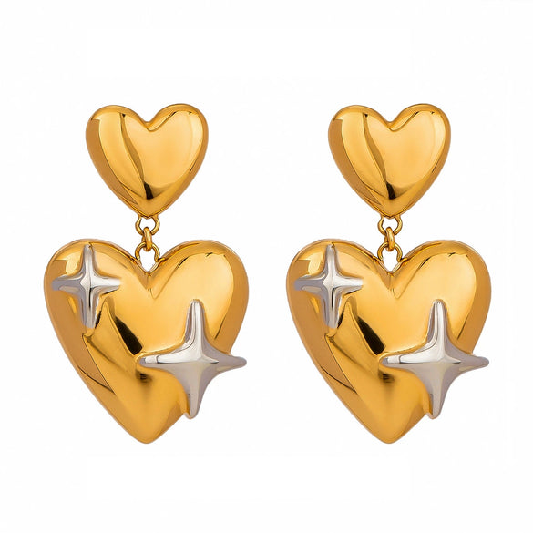 Wholesale Jewelry Stainless Steel Geometric Double Layer Love Earrings With Electroplating