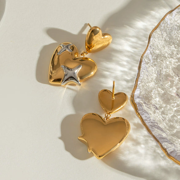 Wholesale Jewelry Stainless Steel Geometric Double Layer Love Earrings With Electroplating