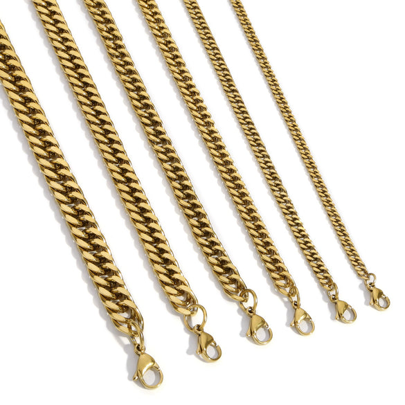 Wholesale Jewelry Stainless Steel Geometric Double Woven Double Buckle Four Sided Grinding Cuban Chain Electroplating Unisex
