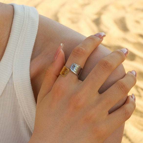 Wholesale Jewelry Stainless Steel Geometric Doublepiece Curved Pleated Ring Electroplated For Women