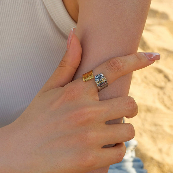 Wholesale Jewelry Stainless Steel Geometric Doublepiece Curved Pleated Ring Electroplated For Women