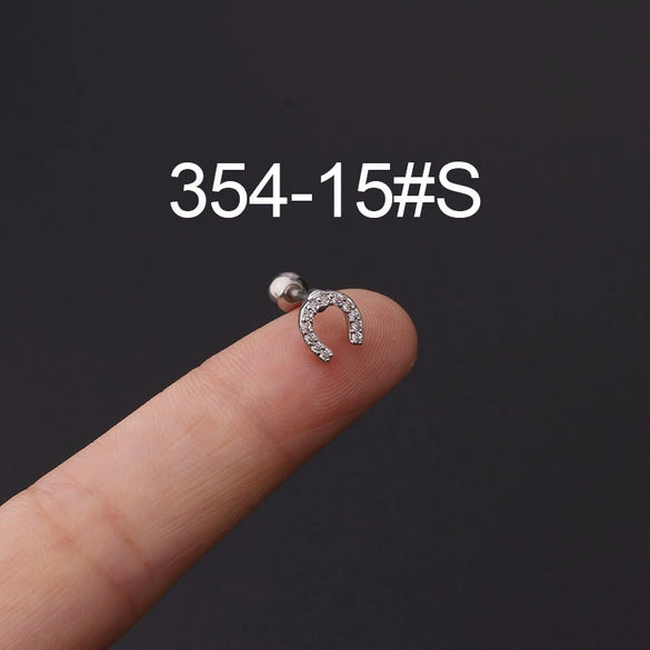 Wholesale Jewelry Stainless Steel Geometric Electroplated Ear Bone Nail Zircon Puncture Earrings Screw Ball Earrings