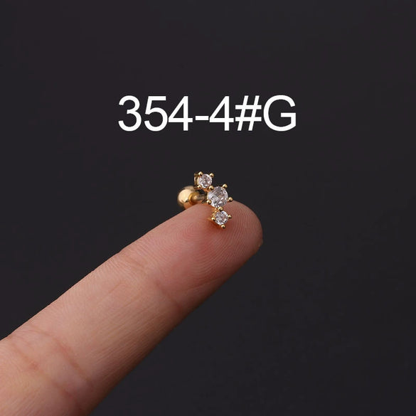 Wholesale Jewelry Stainless Steel Geometric Electroplated Ear Bone Nail Zircon Puncture Earrings Screw Ball Earrings
