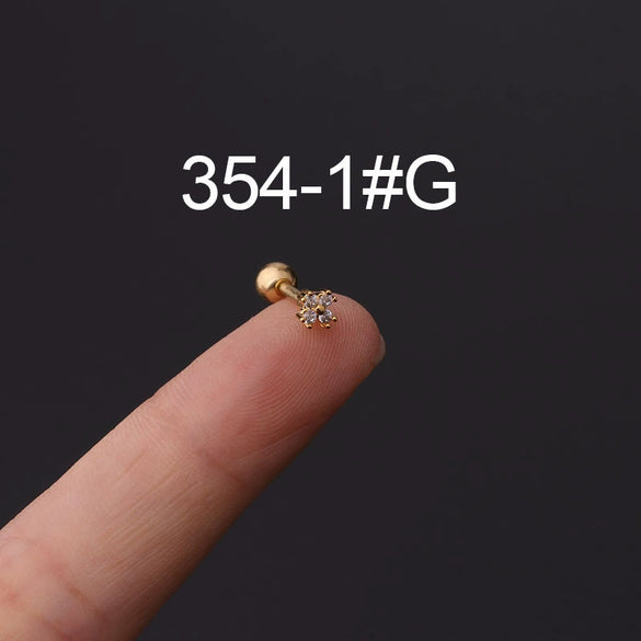 Wholesale Jewelry Stainless Steel Geometric Electroplated Ear Bone Nail Zircon Puncture Earrings Screw Ball Earrings