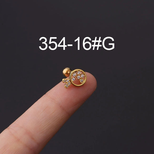 Wholesale Jewelry Stainless Steel Geometric Electroplated Ear Bone Nail Zircon Puncture Earrings Screw Ball Earrings
