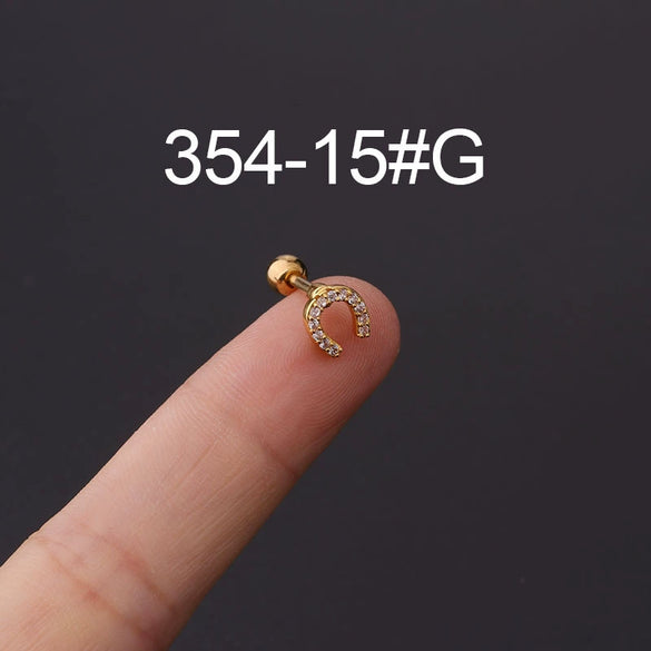 Wholesale Jewelry Stainless Steel Geometric Electroplated Ear Bone Nail Zircon Puncture Earrings Screw Ball Earrings