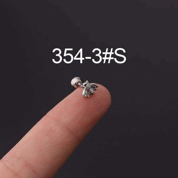 Wholesale Jewelry Stainless Steel Geometric Electroplated Ear Bone Nail Zircon Puncture Earrings Screw Ball Earrings