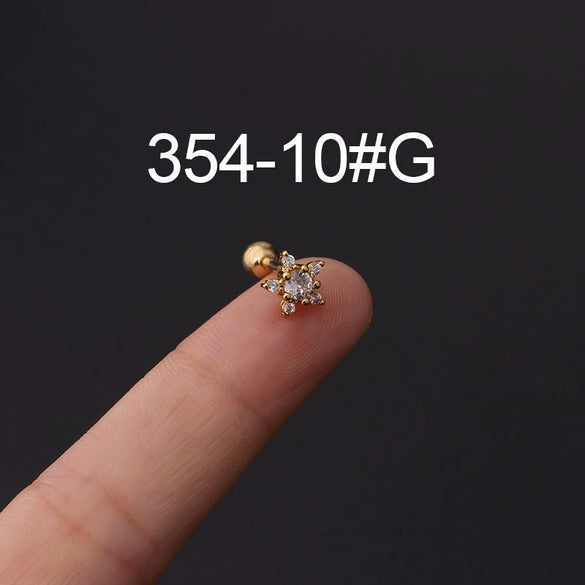 Wholesale Jewelry Stainless Steel Geometric Electroplated Ear Bone Nail Zircon Puncture Earrings Screw Ball Earrings