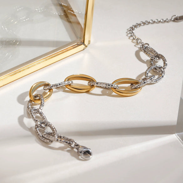 Wholesale Jewelry Stainless Steel Geometric Electroplated Gold And Silver Color Splicing Ohammer Thick Chain Bracelet For Women