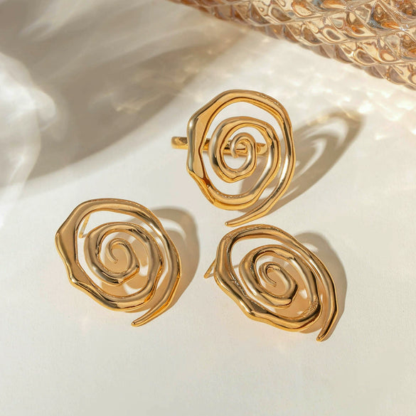Wholesale Jewelry Stainless Steel Geometric Exaggerated Fun Spiral Line Hammer Pattern Earrings For Women Electroplated