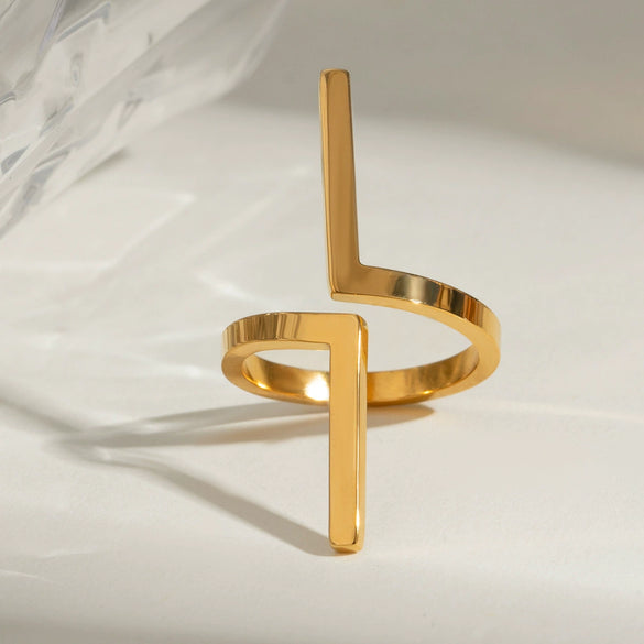 Wholesale Jewelry Stainless Steel Geometric Exaggerated Opening Ring For Women Electroplated Simple Cold Style
