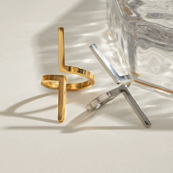 Wholesale Jewelry Stainless Steel Geometric Exaggerated Opening Ring For Women Electroplated Simple Cold Style