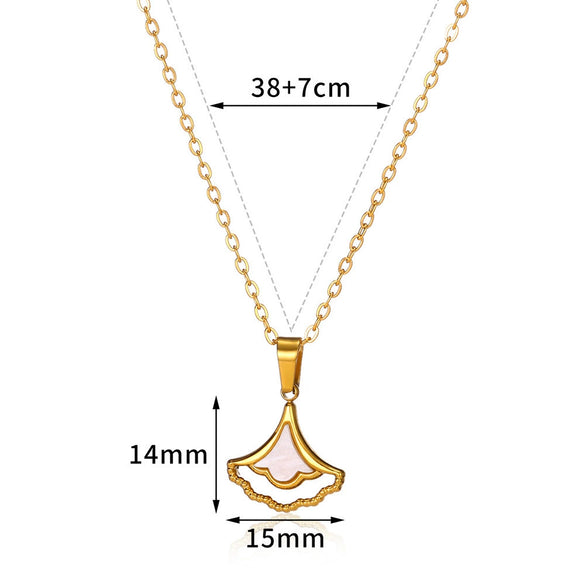 Wholesale Jewelry Stainless Steel Geometric Fanshaped Ginkgo Leaf Pendant Necklace With Electroplating