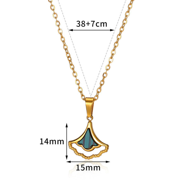 Wholesale Jewelry Stainless Steel Geometric Fanshaped Ginkgo Leaf Pendant Necklace With Electroplating