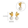Wholesale Jewelry Stainless Steel Geometric Flower Pearl Ring And Earrings With Electroplating