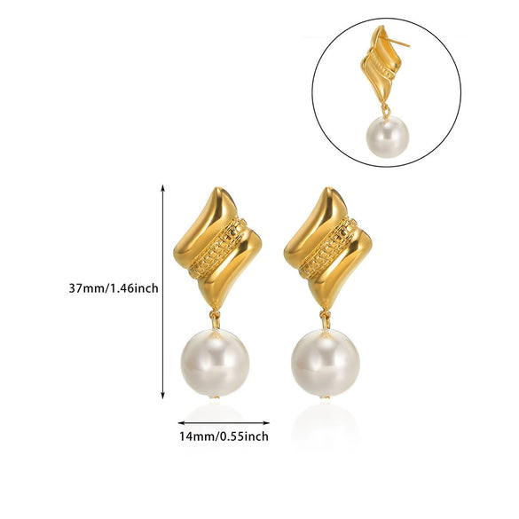 Wholesale Jewelry Stainless Steel Geometric Flower Pearl Ring And Earrings With Electroplating